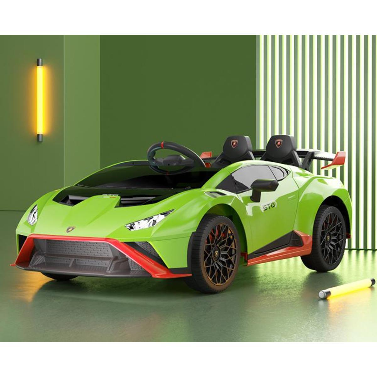 VIP STARS -Licensed Lamborghini 24V775 Battery, Leather seats, real rubber tires, highest quality, original and real lamborghini, Music, Light & USB,  Electric Car, drive 12 months above - Green