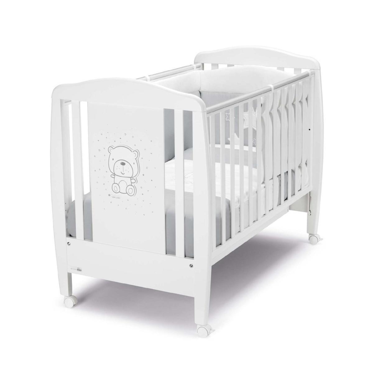 baby-store-dubai CAM WHITE CRIB - TEDDY GREY -  two position mattress base heights, from 0 to 36 months, drawer, Four castors, two of which have a safety brake, playard, baby bed, playpen, High Quality made in Italy