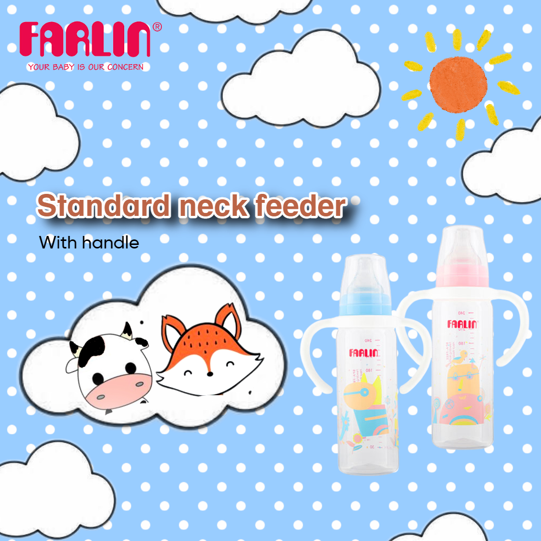 Farlin - PP Standard Neck Feeder 240ML W/ Handle - Pink