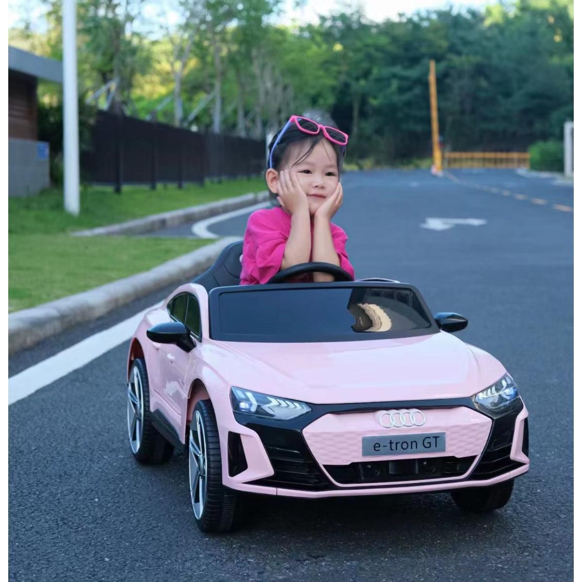 VIP STARS - Licensed Audi E-tron GT 12V4ah Battery, Leather seats, real rubber tires, highest quality, original and real mercedez-benz, Music, Light & USB, Electric Car, drive 12 months above - Pink