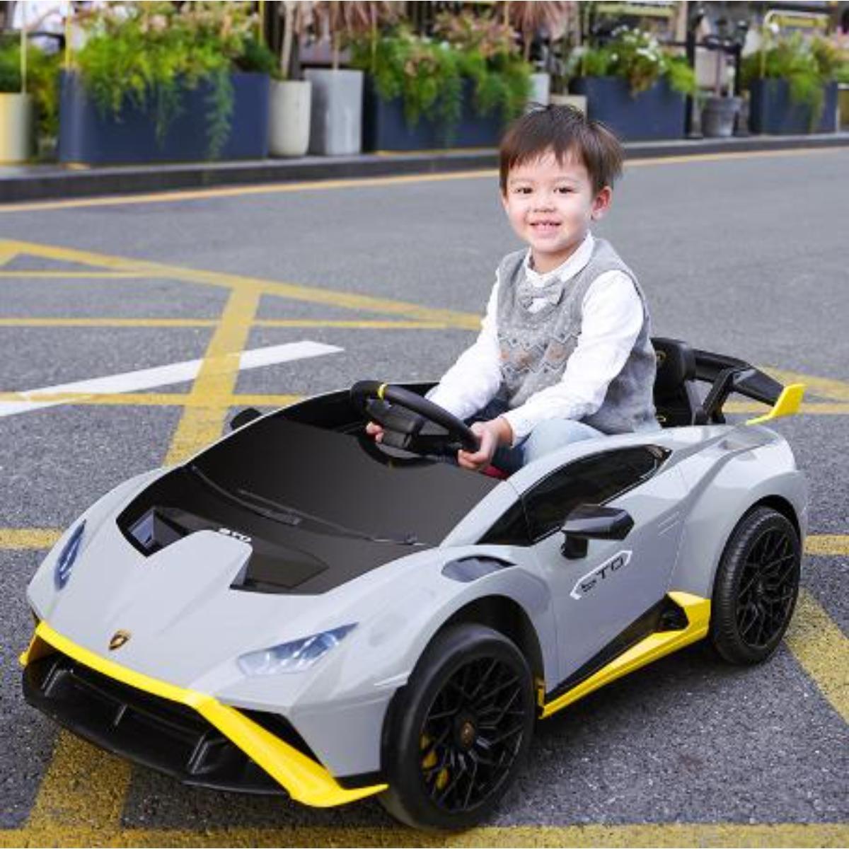 VIP STARS - Licensed Lamborghini 24V775 Battery, Leather seats, real rubber tires, highest quality, original and real lamborghini, Music, Light & USB, Electric Car, drive 12 months above - White