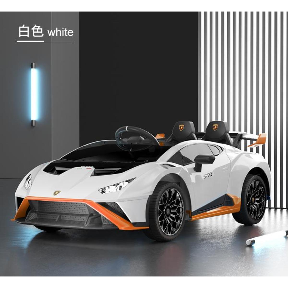 VIP STARS - Licensed Lamborghini 24V775 Battery, Leather seats, real rubber tires, highest quality, original and real lamborghini, Music, Light & USB, Electric Car, drive 12 months above - White