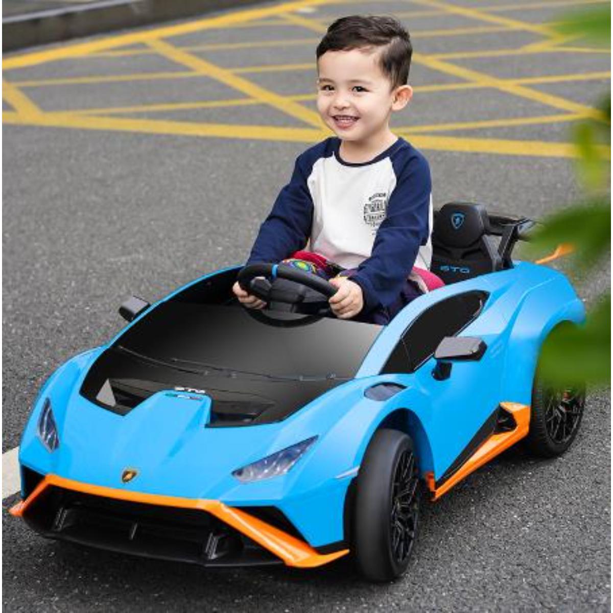 VIP STARS -Licensed Lamborghini 24V775 Battery, Leather seats, real rubber tires, highest quality, original and real lamborghini, Music, Light & USB, Electric Car, drive 12 months above - Blue