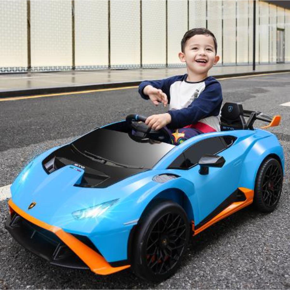 VIP STARS -Licensed Lamborghini 24V775 Battery, Leather seats, real rubber tires, highest quality, original and real lamborghini, Music, Light & USB, Electric Car, drive 12 months above - Blue