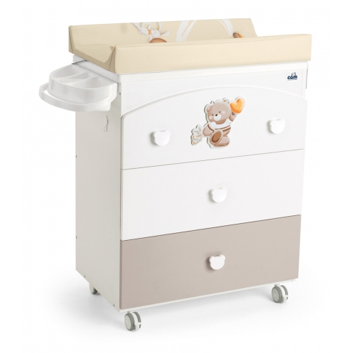 CAM - Baby changing station with Cabinet - Beige - Baby bath, made in italy, changing station with drawers, 3 products in one, diaper changing table, With wheels, Wood changing cabinet