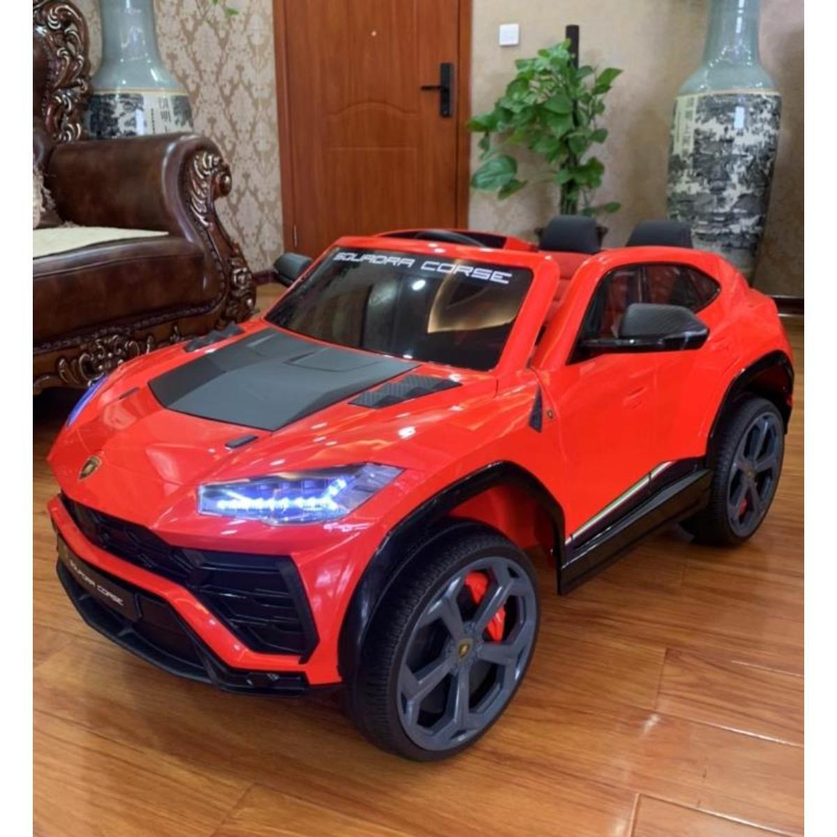 VIP STARS -Licensed Lamborghini 12V7ah Battery, Leather seats, real rubber tires, highest quality, original and real lamborghini, Music, Light & USB, Electric Car, drive 12 months above - Black/ Red