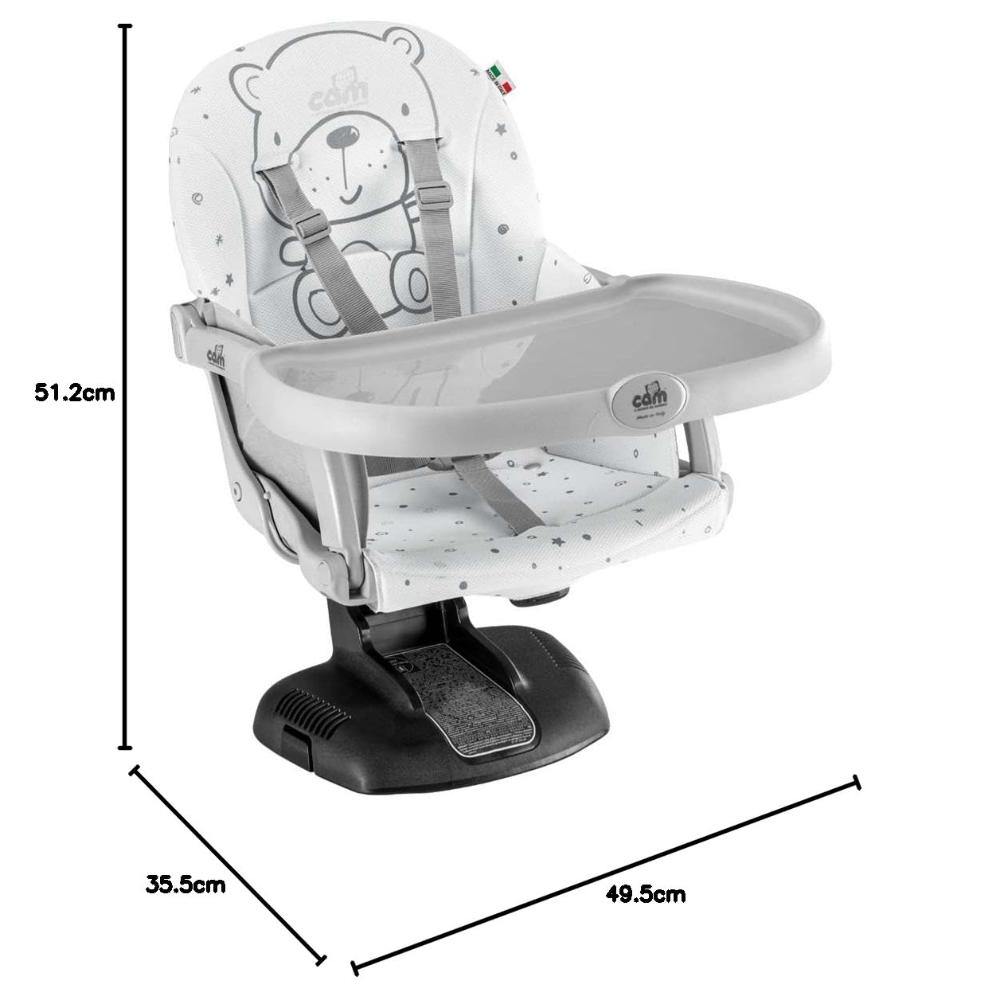 Cam - Smarty Booster Baby Feeding Chair, Snack seat, Smart pop, portable, booster seat with tray eating, Dinning lightweight, compact fold, travel, Camping - White