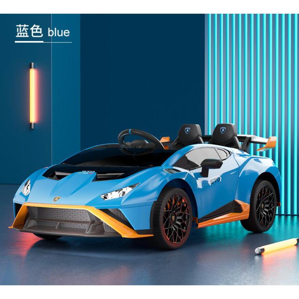 VIP STARS -Licensed Lamborghini 24V775 Battery, Leather seats, real rubber tires, highest quality, original and real lamborghini, Music, Light & USB, Electric Car, drive 12 months above - Blue