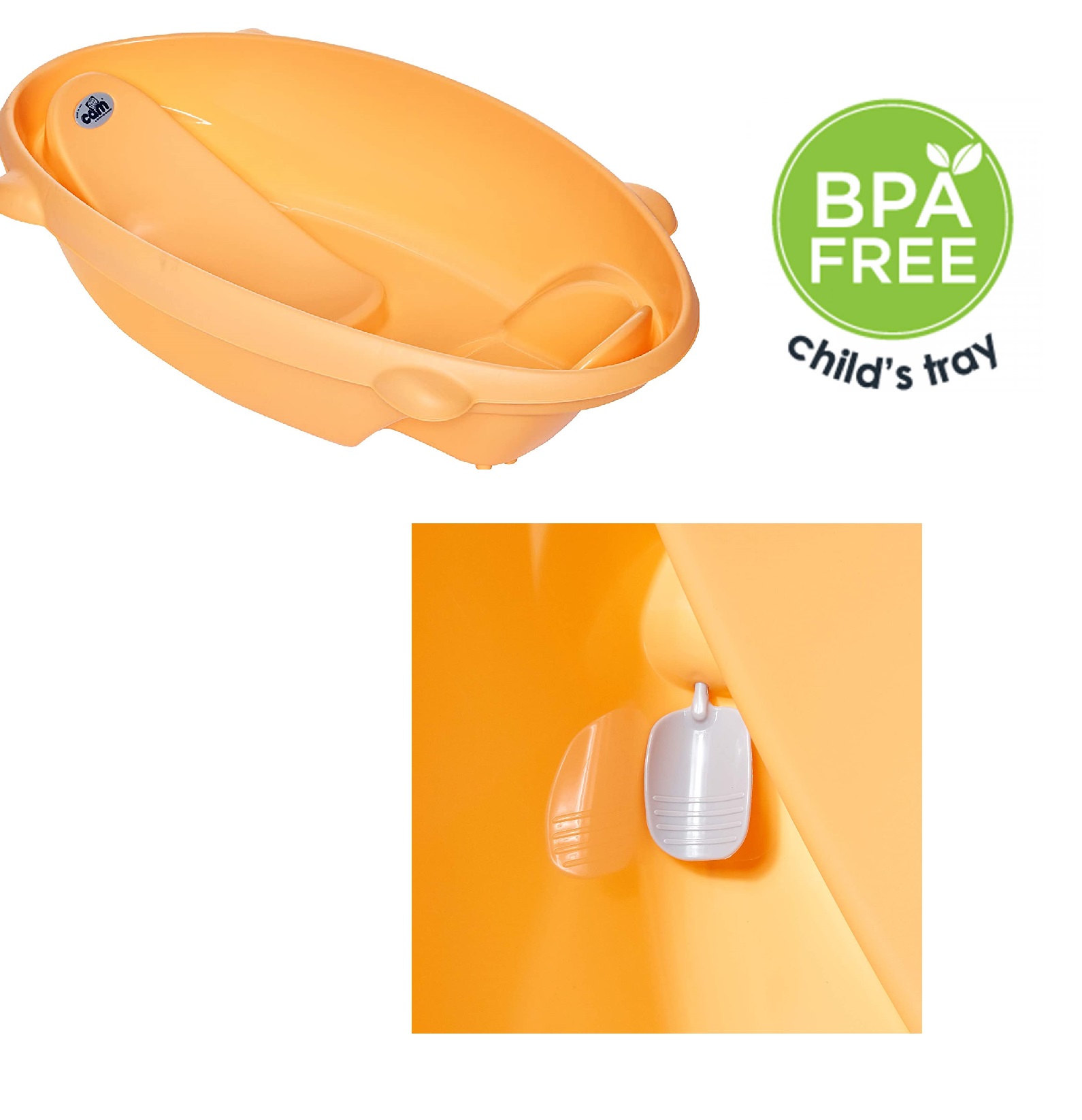 Cam Bollicina Baby Bath Tub - Orange, 1 PC - from 0 to 12 months, Support Feet and Plug to drain the water, Newborn bath tub for baby, portable baby bathtub, made in italy