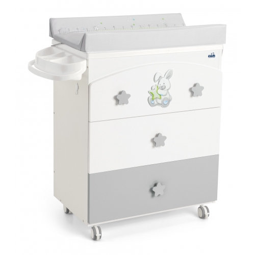 CAM - Baby changing station with Cabinet - Grey - Baby bath, made in italy, changing station with drawers, 3 products in one, diaper changing table, With wheels, Wood changing cabinet