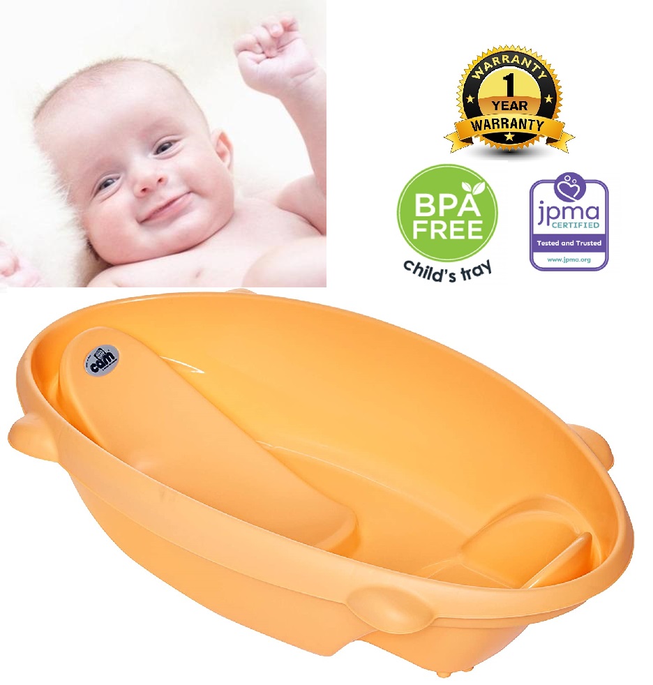 Cam Bollicina Baby Bath Tub - Orange, 1 PC - from 0 to 12 months, Support Feet and Plug to drain the water, Newborn bath tub for baby, portable baby bathtub, made in italy