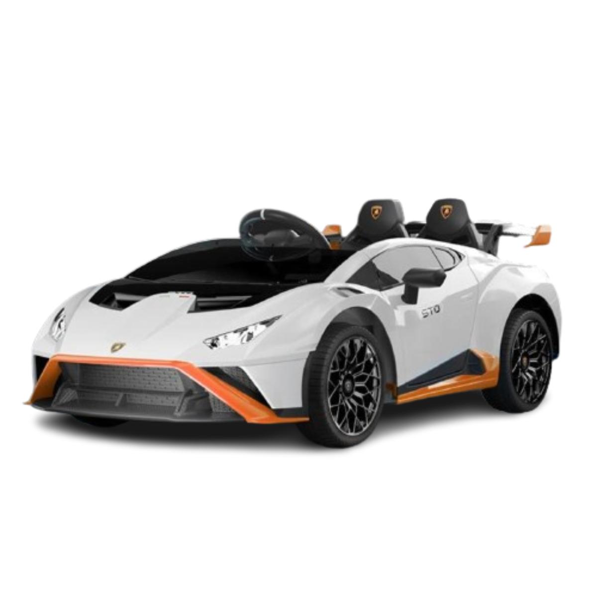 VIP STARS - Licensed Lamborghini 24V775 Battery, Leather seats, real rubber tires, highest quality, original and real lamborghini, Music, Light & USB, Electric Car, drive 12 months above - White