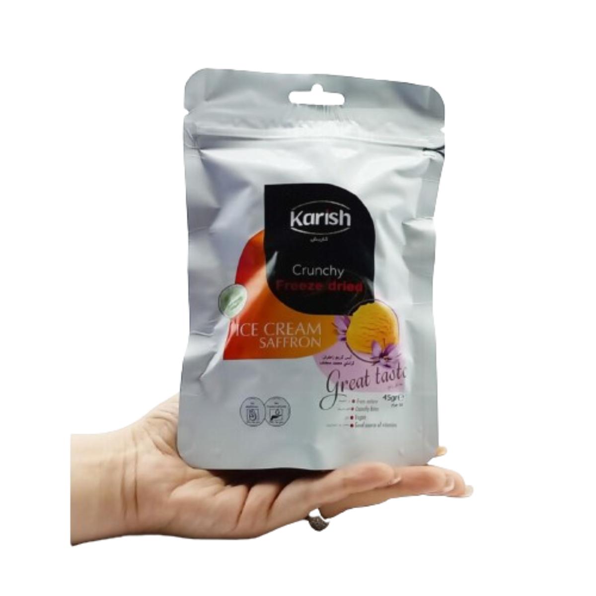 Karish Crunchy Freeze Dried Saffron Ice Cream - No Added Additives and Preservatives, 45 g