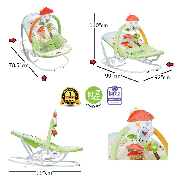 Cam - Giocam Baby infant rocking, bouncer, Sway Gentle Swaying, motion baby, rocker, rocking, support,  portable, safety, cradle, Adjustable 3-position backrest, Soft fabric cover form 0-9 kg - Grey