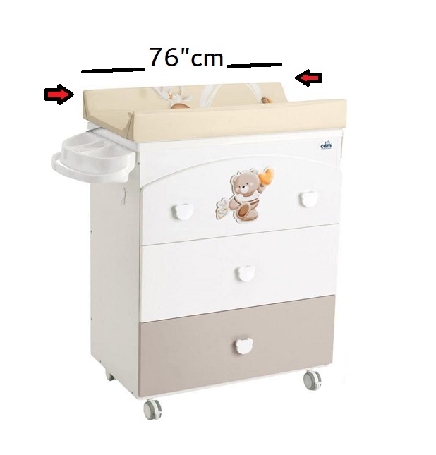 CAM - Baby changing station with Cabinet - Beige - Baby bath, made in italy, changing station with drawers, 3 products in one, diaper changing table, With wheels, Wood changing cabinet