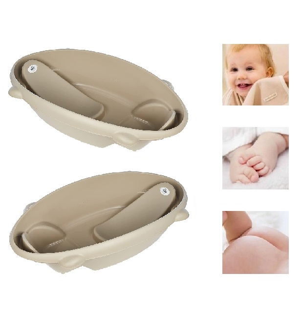 Cam Bollicina Baby Bath Tub - Brown, 1 PC - from 0 to 12 months, Support Feet and Plug to drain the water, Newborn bath tub for baby, portable baby bathtub, made in italy