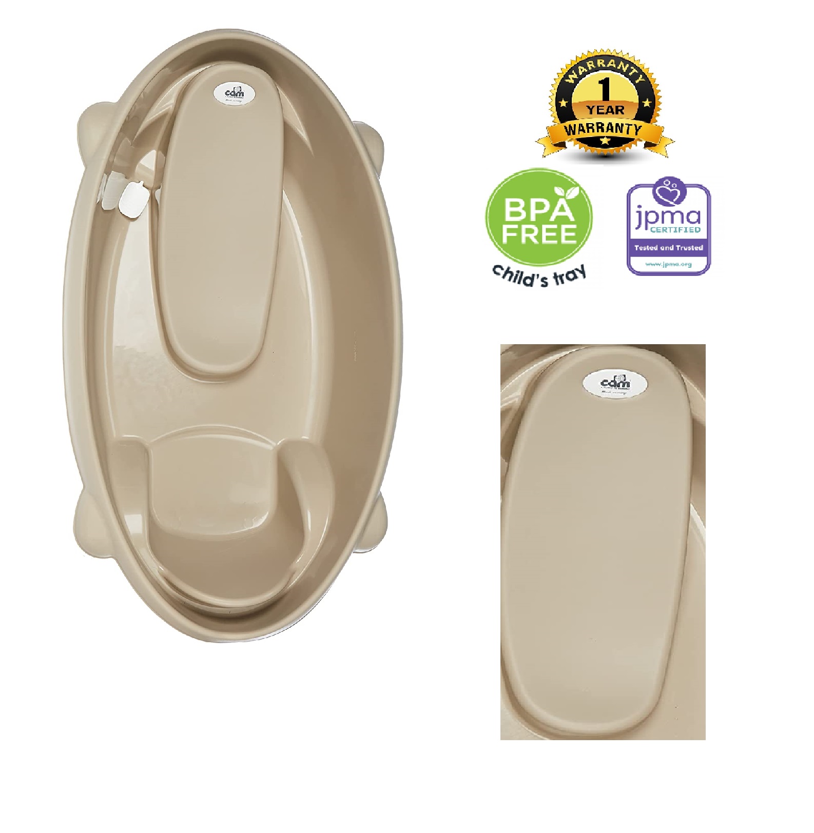 Cam Bollicina Baby Bath Tub - Brown, 1 PC - from 0 to 12 months, Support Feet and Plug to drain the water, Newborn bath tub for baby, portable baby bathtub, made in italy