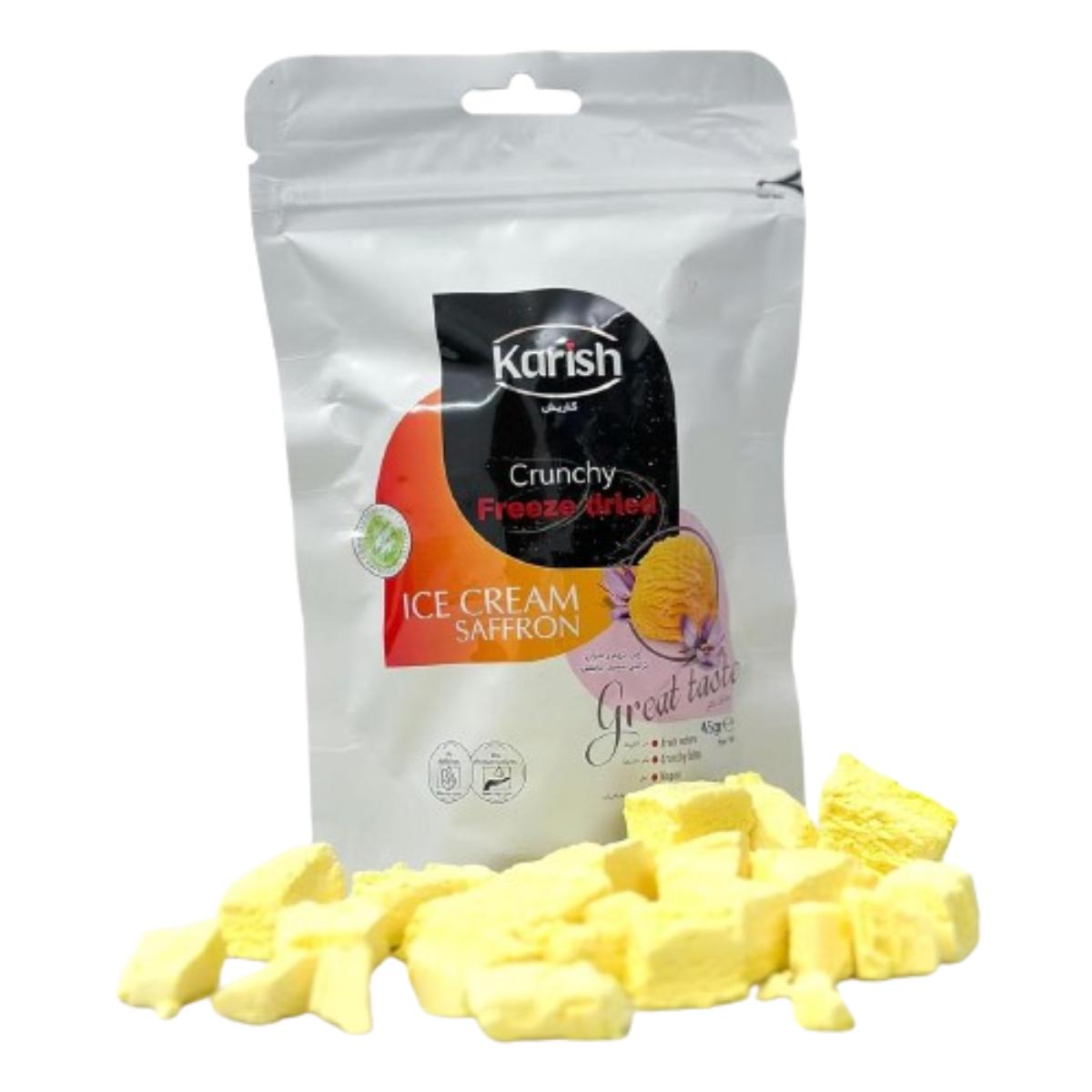 Karish Crunchy Freeze Dried Saffron Ice Cream - No Added Additives and Preservatives, 45 g