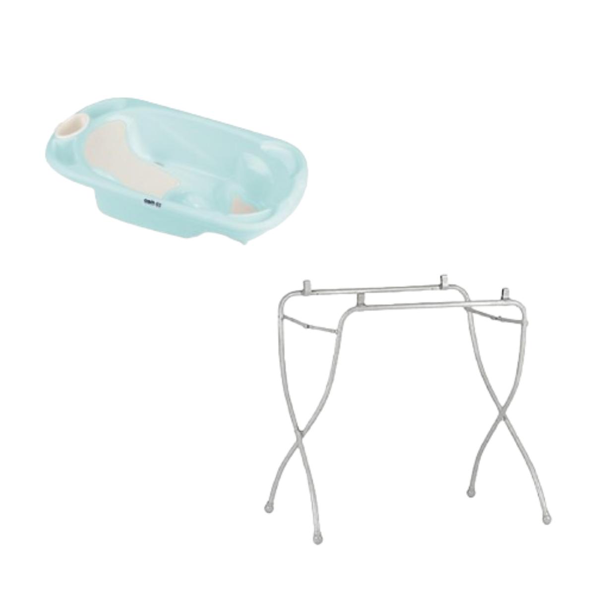 Cam - Baby Bagno Bath Tub-Light Blue and Cam - Nuovo Cavalleto Bathstand - White