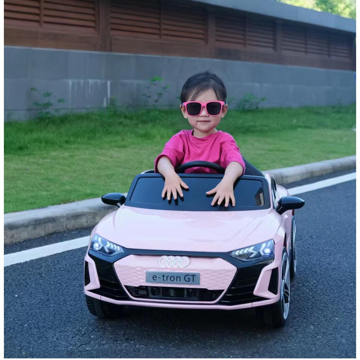 VIP STARS - Licensed Audi E-tron GT 12V4ah Battery, Leather seats, real rubber tires, highest quality, original and real mercedez-benz, Music, Light & USB, Electric Car, drive 12 months above - Pink