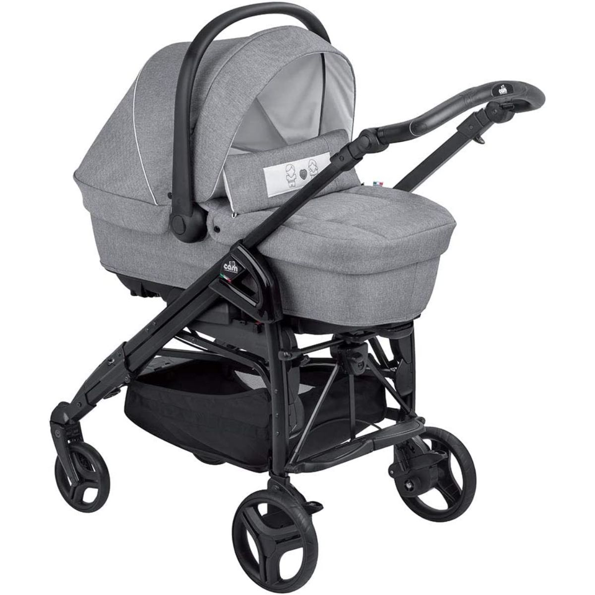 Cam Combi Family Travel System (0-36 Months) - Grey -  from 0 to 4 years old (22 kg.),  Spacious and deeper carrycot, Rocking function, Aluminium frame, Portable and compact folding, made in Italy. 