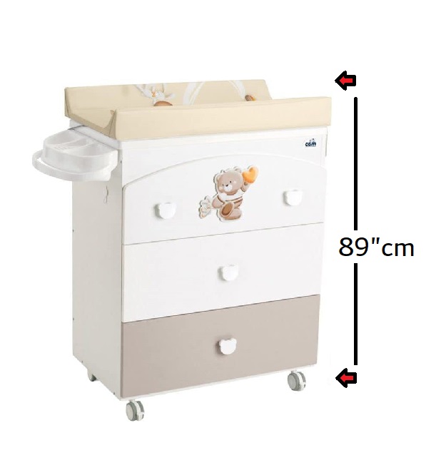 CAM - Baby changing station with Cabinet - Beige - Baby bath, made in italy, changing station with drawers, 3 products in one, diaper changing table, With wheels, Wood changing cabinet