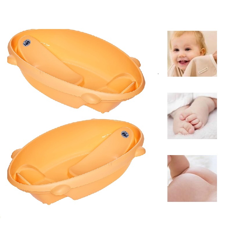 Cam Bollicina Baby Bath Tub - Orange, 1 PC - from 0 to 12 months, Support Feet and Plug to drain the water, Newborn bath tub for baby, portable baby bathtub, made in italy