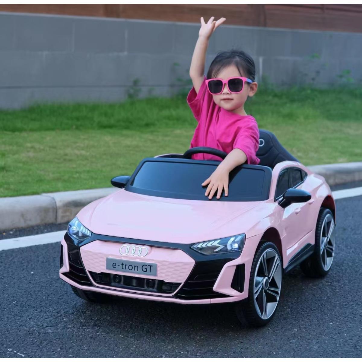 VIP STARS - Licensed Audi E-tron GT 12V4ah Battery, Leather seats, real rubber tires, highest quality, original and real mercedez-benz, Music, Light & USB, Electric Car, drive 12 months above - Pink